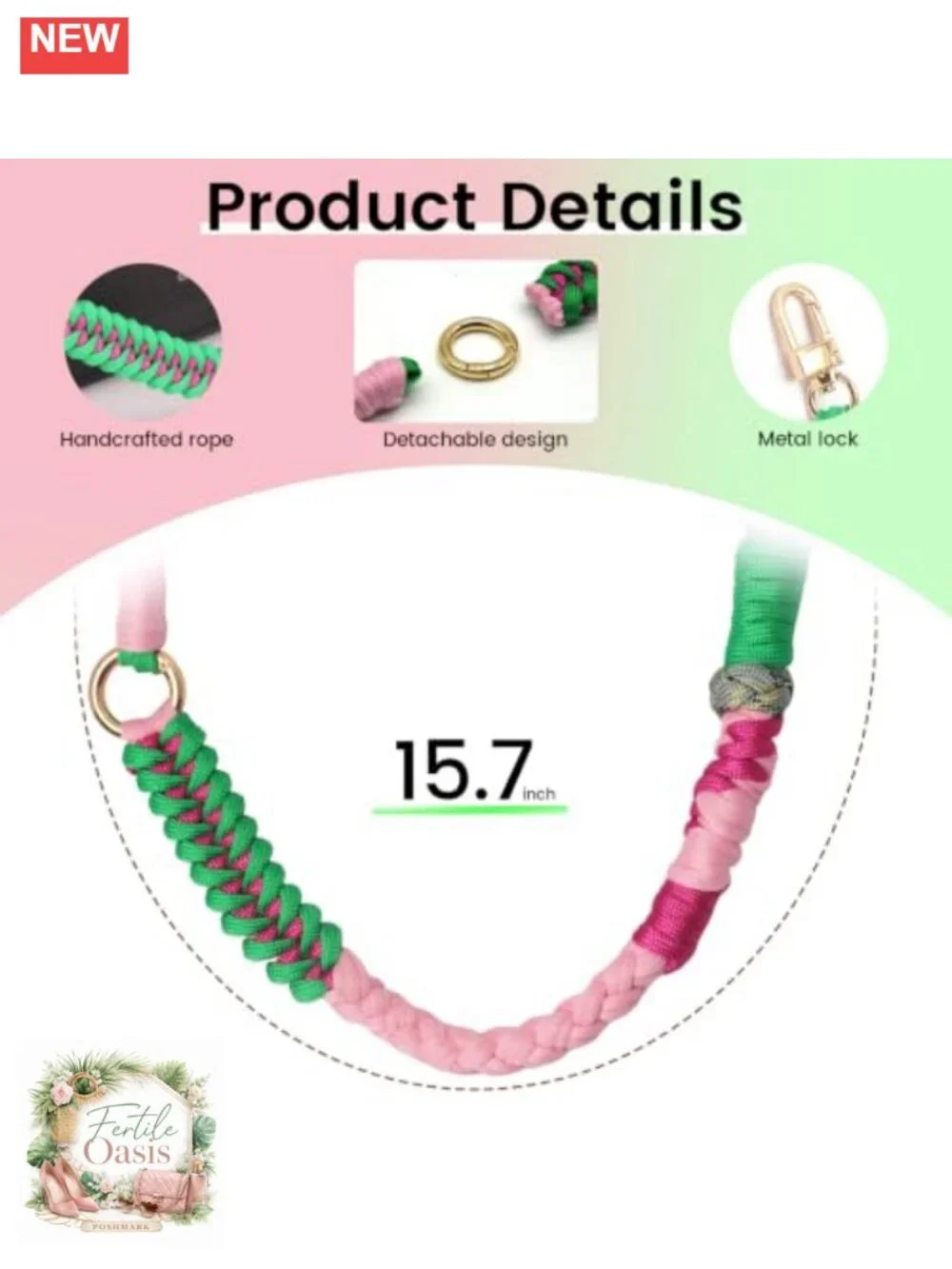 Handcrafted Braided Nylon Purse Chain Bag Charm 15.7 Inch Lobster Clasp